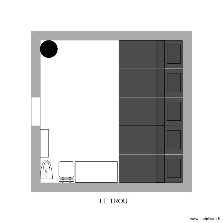 le trou. Plan de 1 pièce et 16 m2