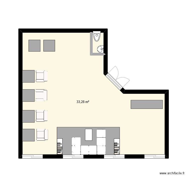 COIFFE. Plan de 1 pièce et 33 m2