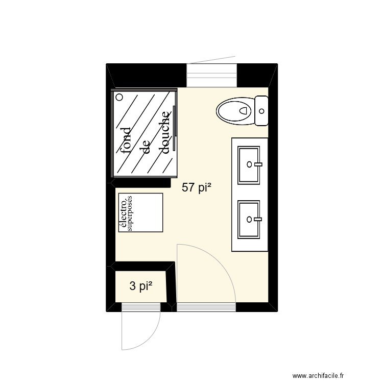 SDB Nicole. Plan de 2 pièces et 6 m2