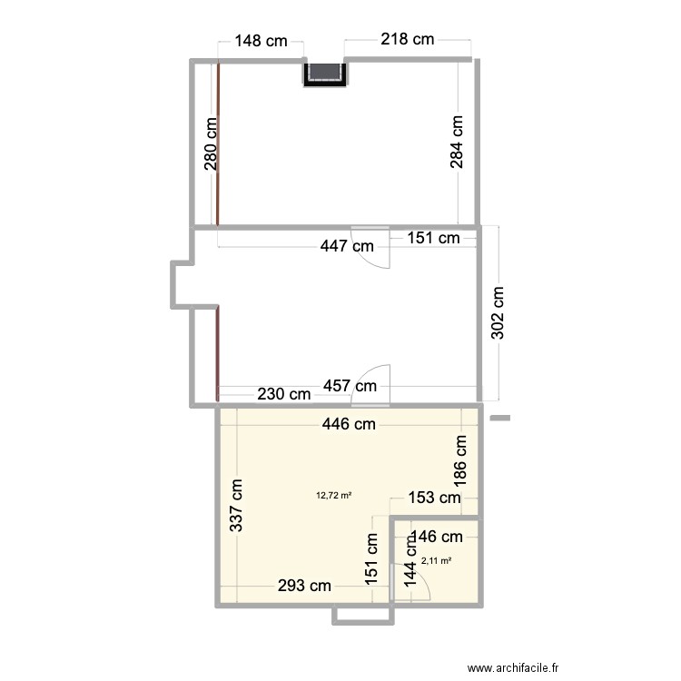 Grenier Ouest. Plan de 2 pièces et 15 m2