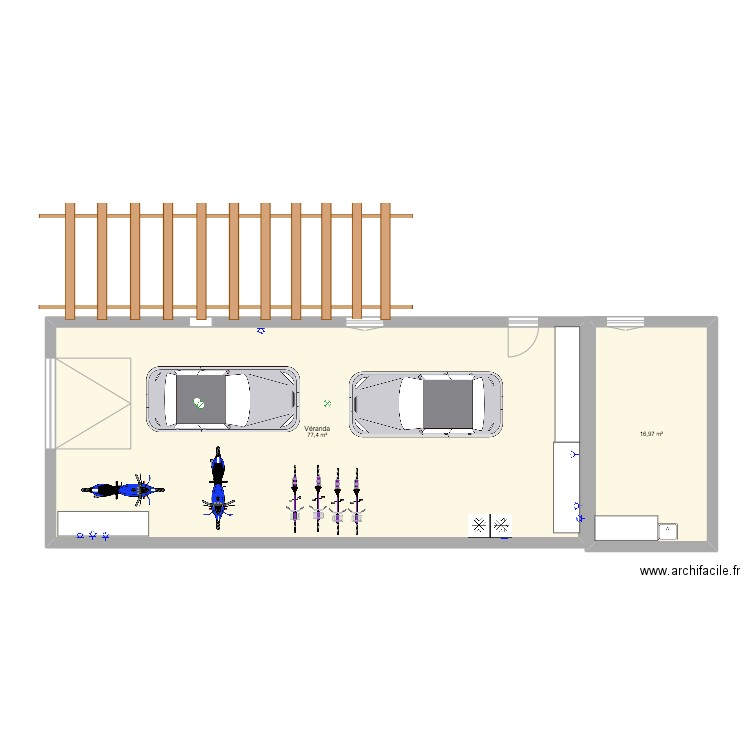 garage biga. Plan de 2 pièces et 94 m2