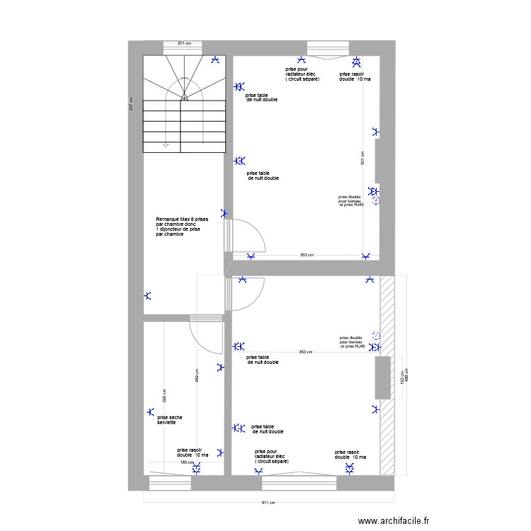 2ième étage prises élec. Plan de 0 pièce et 0 m2