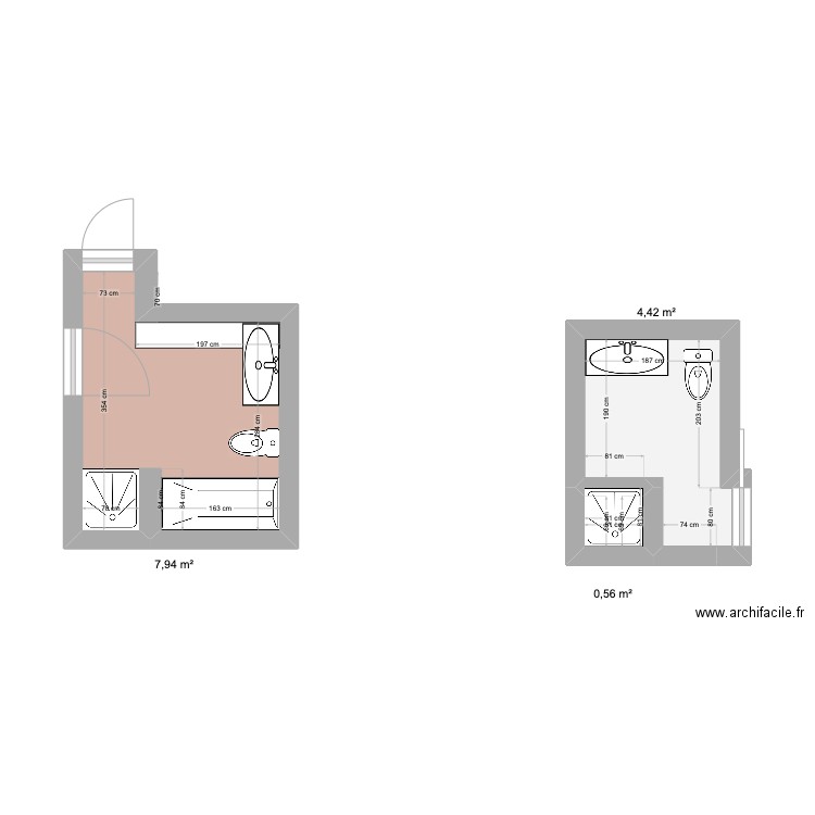 Salle de bain Malo. Plan de 3 pièces et 13 m2