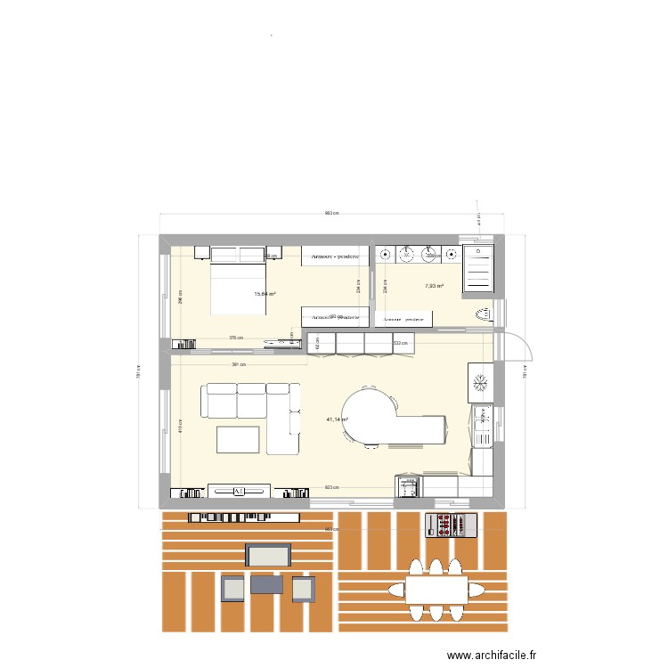 la maison du Bonheur petite version 2. Plan de 3 pièces et 65 m2