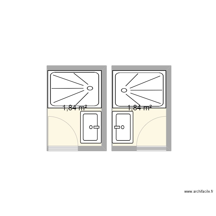 salle de bain chambre rez. Plan de 2 pièces et 4 m2