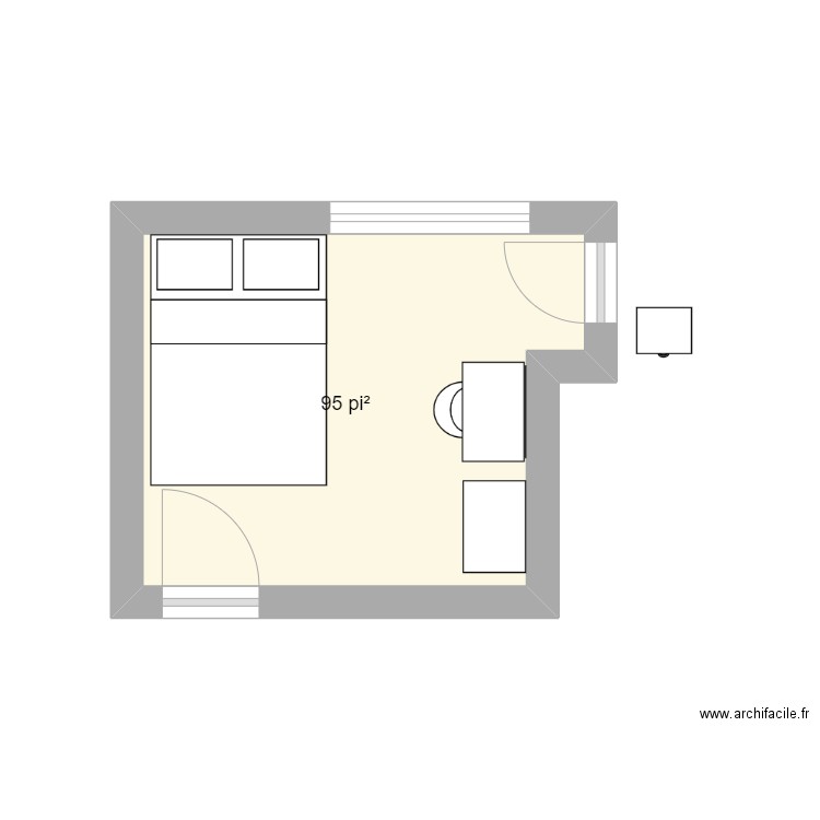 Chambre 3. Plan de 1 pièce et 9 m2