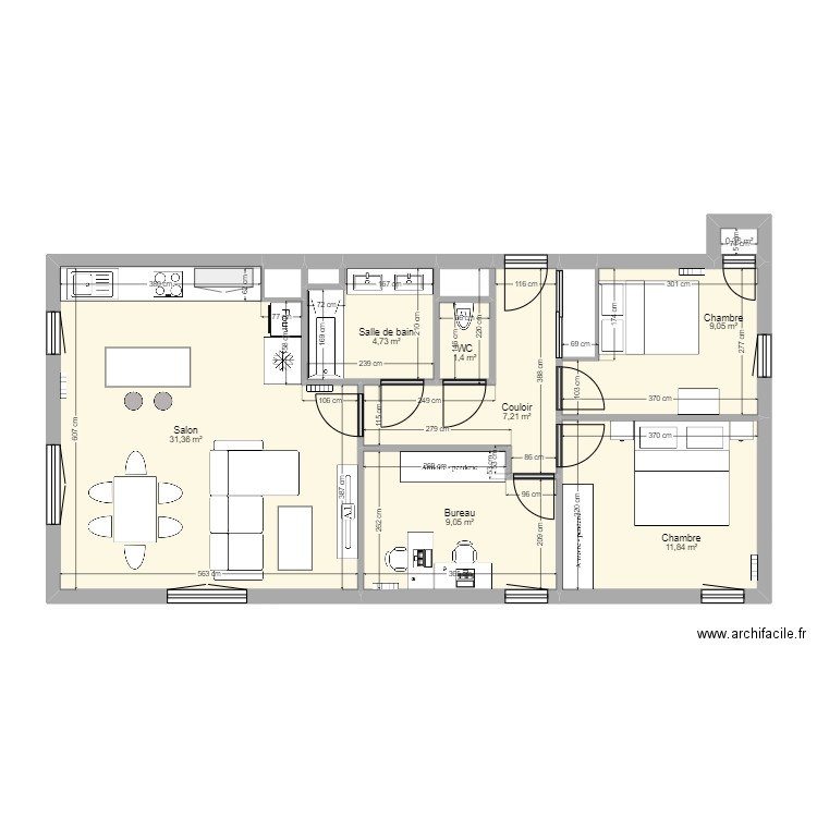 Appartement 76m2. Plan de 12 pièces et 77 m2