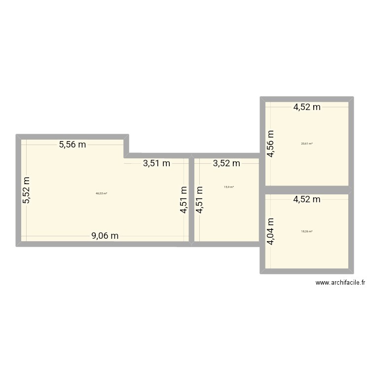 Plan départ + extension. Plan de 4 pièces et 101 m2