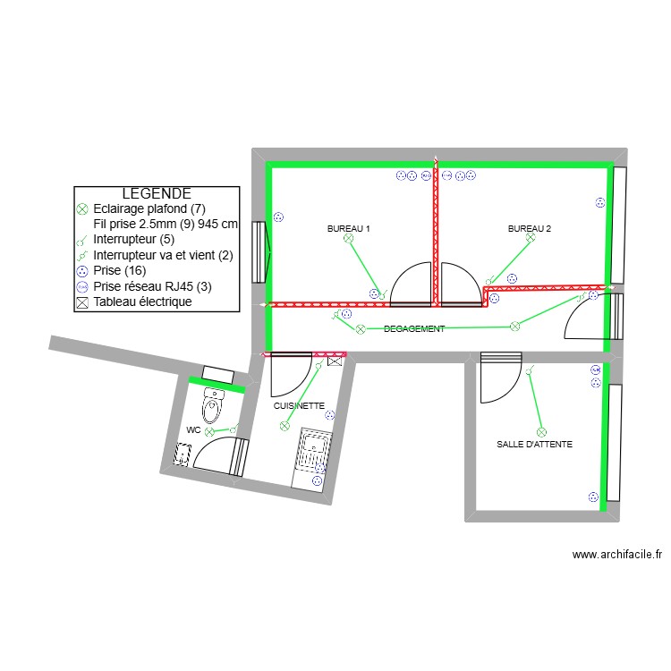 SORBIER BUREAUX ELEC. Plan de 4 pièces et 36 m2