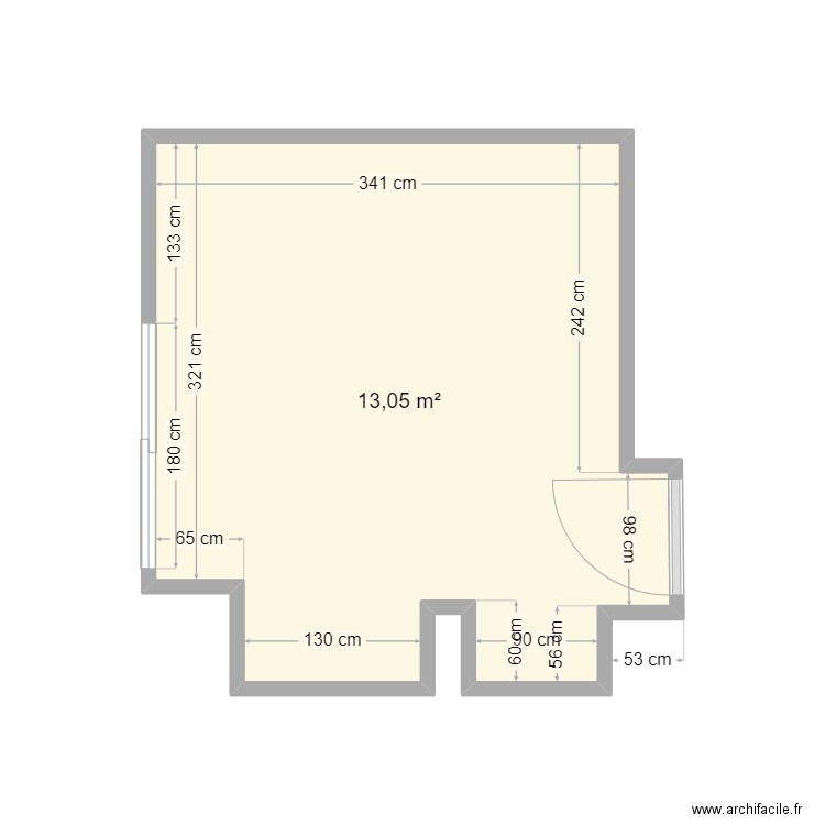 cuisine. Plan de 1 pièce et 13 m2