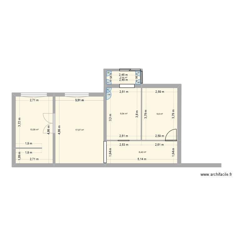 BCA3. Plan de 6 pièces et 60 m2