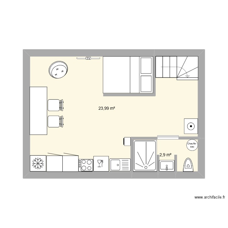 Studio Mane. Plan de 2 pièces et 27 m2