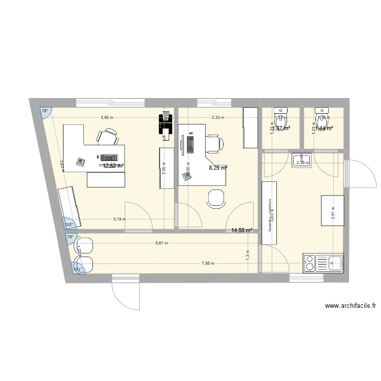 plan future mairie. Plan de 5 pièces et 39 m2