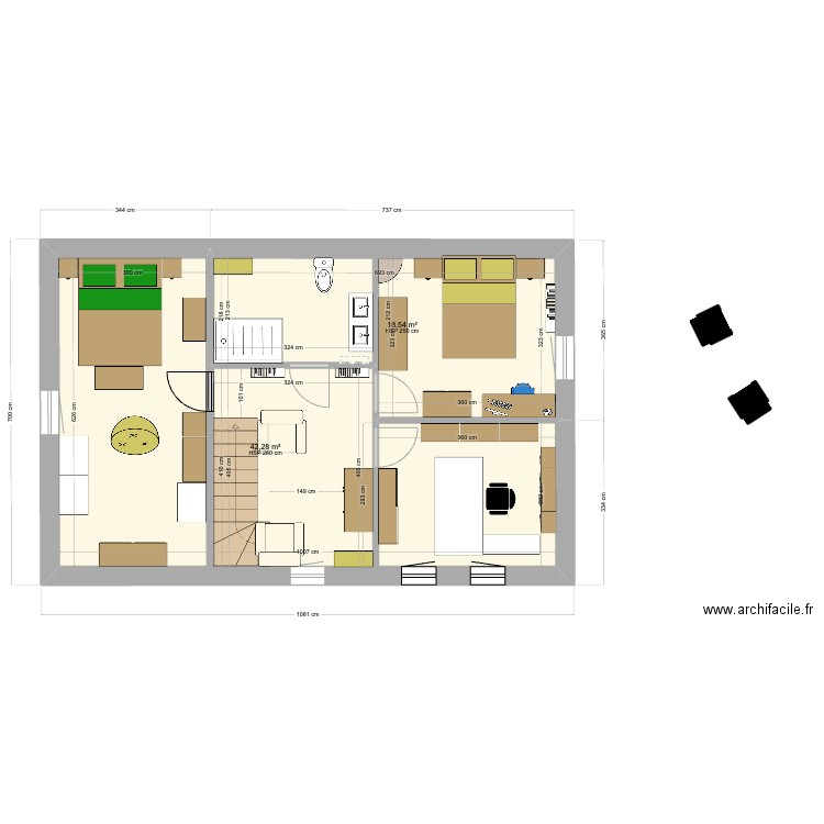 ETAGE VLV 1B. Plan de 2 pièces et 61 m2