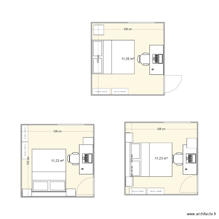 Rennes 2024 - Chambres. Plan de 3 pièces et 34 m2