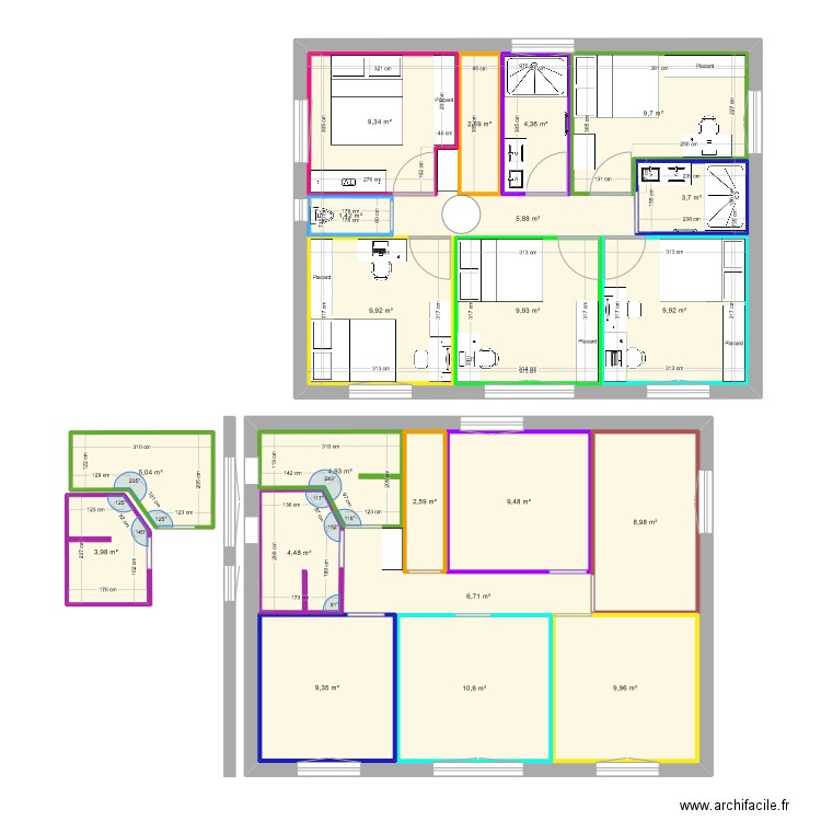 étage. Plan de 21 pièces et 274 m2