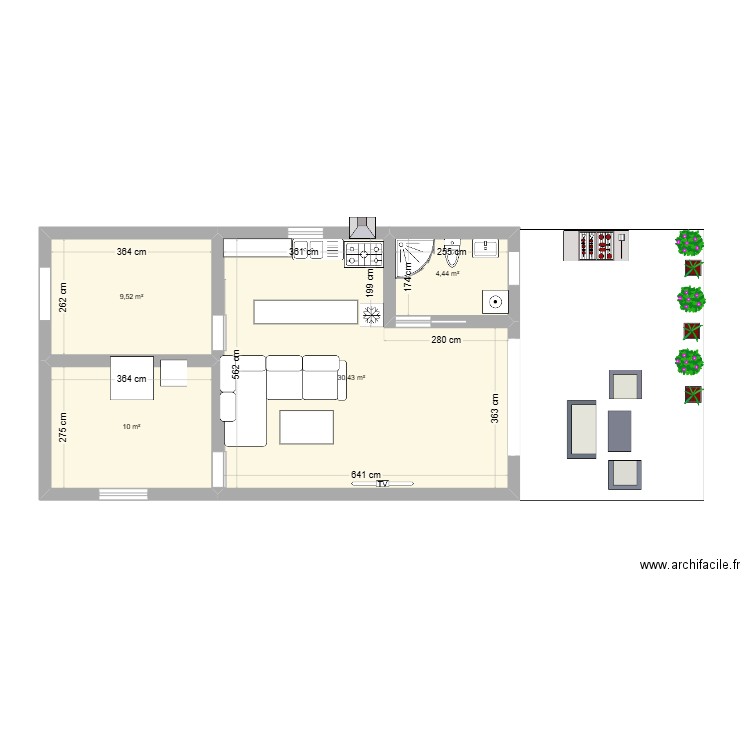 cabina . Plan de 4 pièces et 54 m2