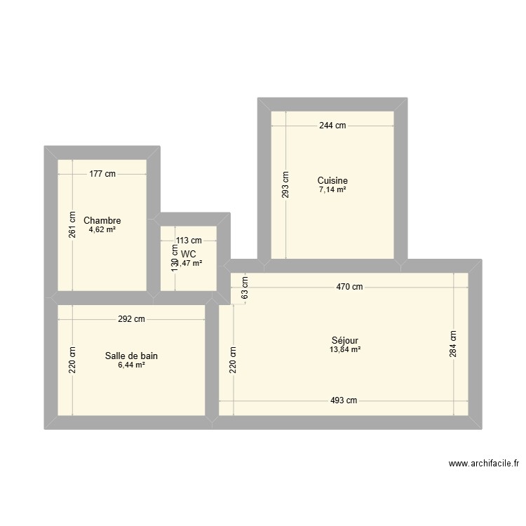 DEMOYENCOURT. Plan de 5 pièces et 34 m2