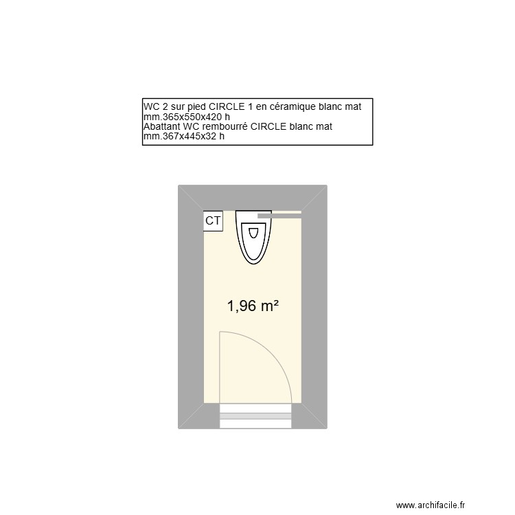 wc 2. Plan de 1 pièce et 2 m2