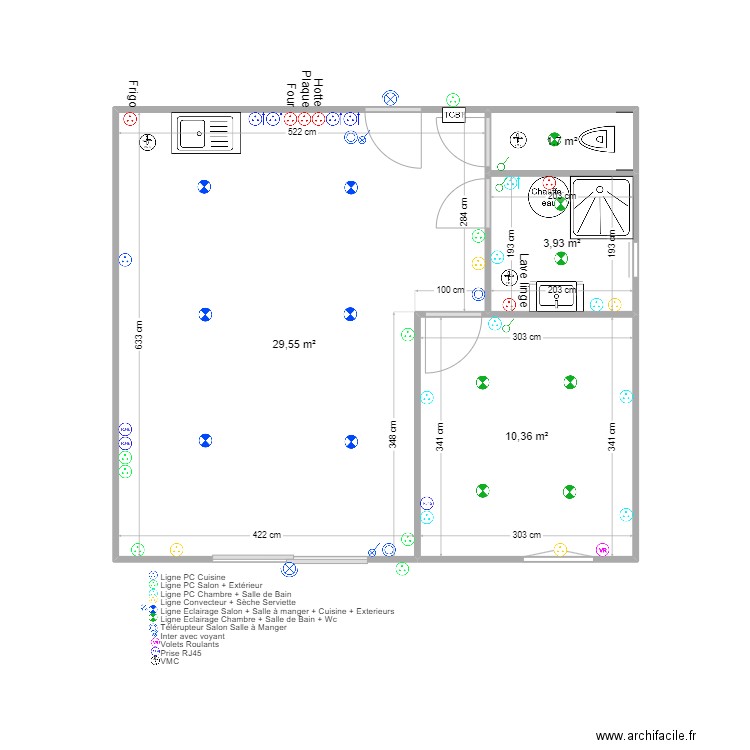 Location 45 m² Electricité. Plan de 4 pièces et 46 m2