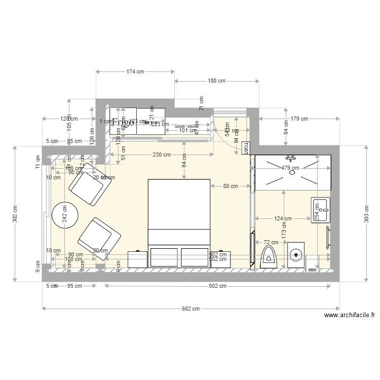 Tabaracci. Plan de 5 pièces et 18 m2