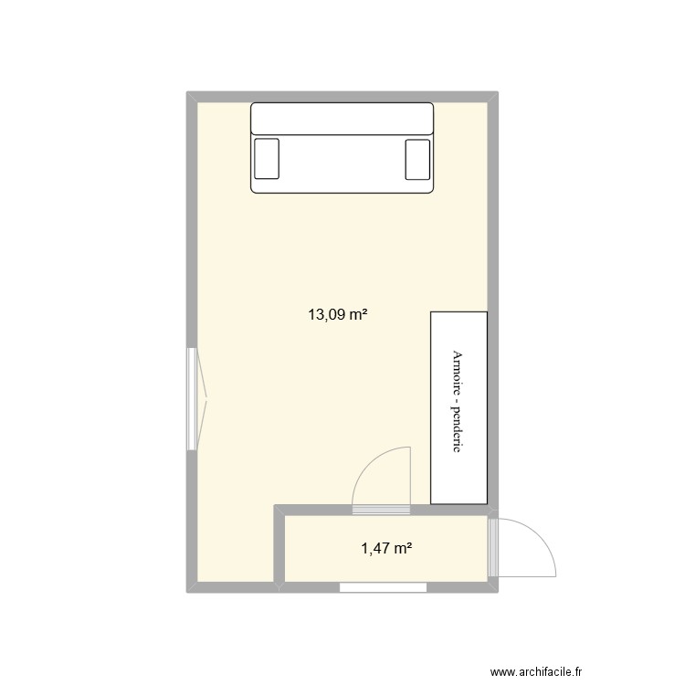 Chambre ami. Plan de 2 pièces et 15 m2