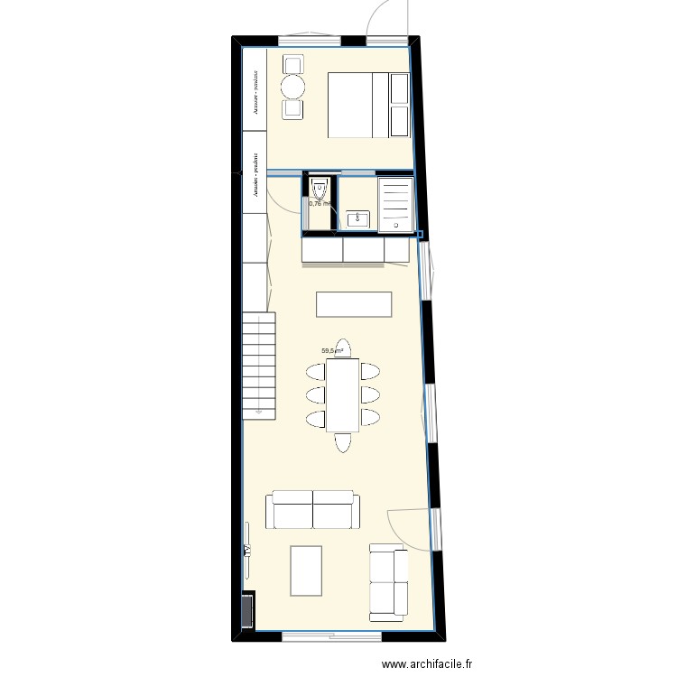 Kerners v1. Plan de 2 pièces et 60 m2