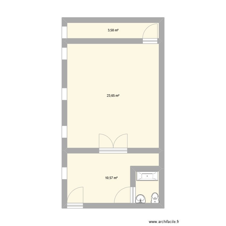 temple. Plan de 3 pièces et 38 m2