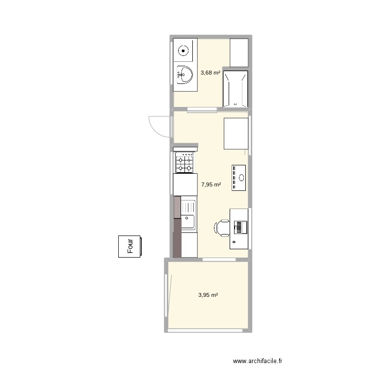 tiny. Plan de 3 pièces et 16 m2