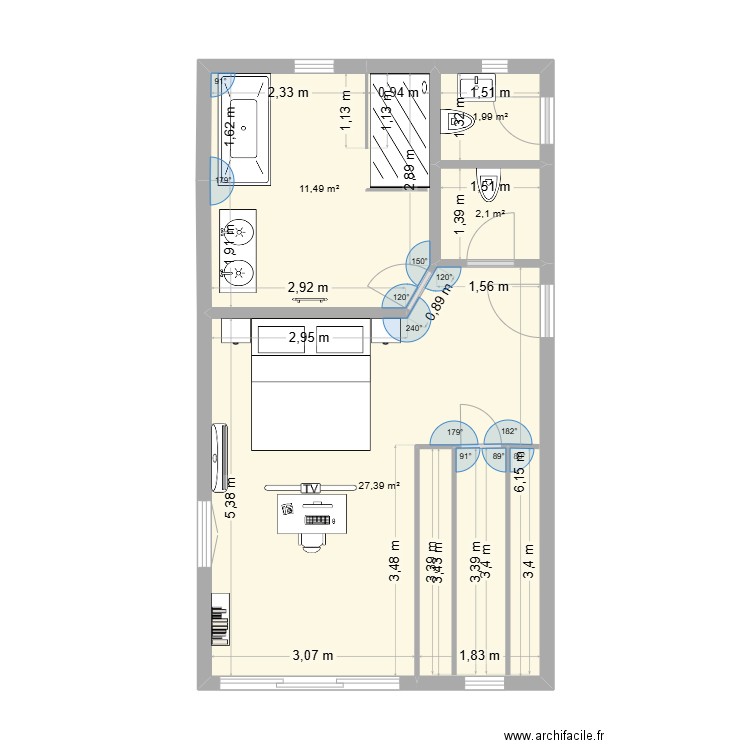 Extension Fos 5m. Plan de 1 pièce et 2 m2