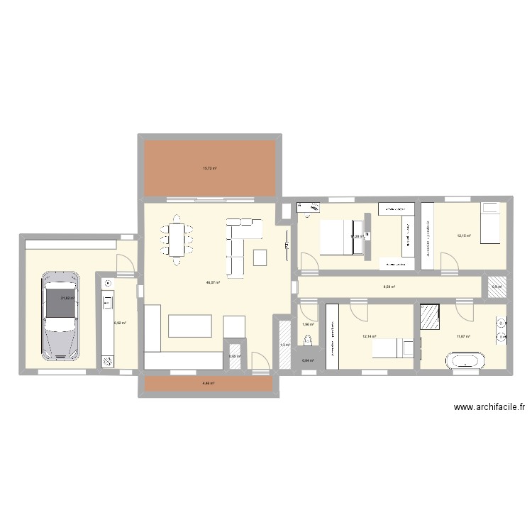 Plan 1 test. Plan de 15 pièces et 162 m2