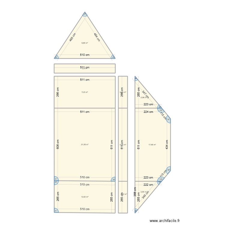 Eclatement grenier. Plan de 11 pièces et 104 m2