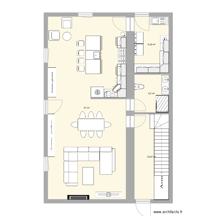 RDCSANSCONTRAINTESGOUTSONNY. Plan de 4 pièces et 96 m2