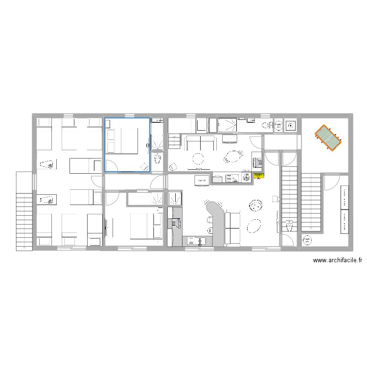 2 studio 1er étage copie travail. Plan de 14 pièces et 111 m2