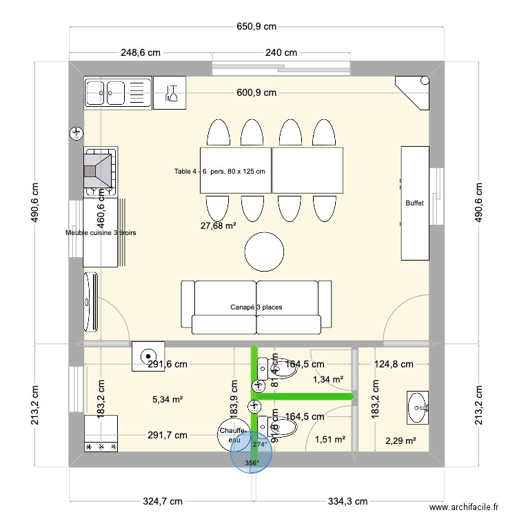 pièces communale. Plan de 5 pièces et 38 m2