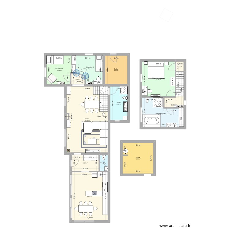 St Galmier extension. Plan de 15 pièces et 164 m2