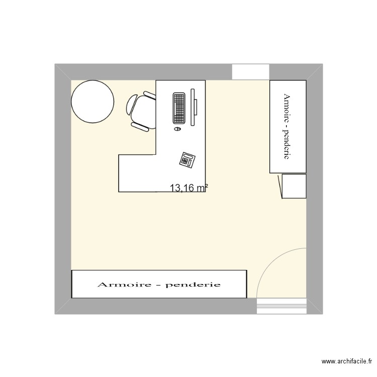 BUREAU . Plan de 1 pièce et 13 m2