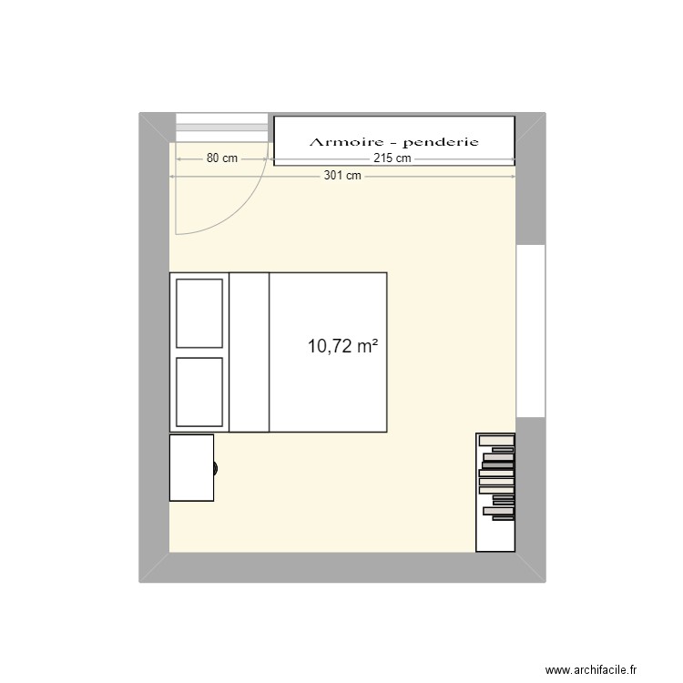 chambre 2 colchique. Plan de 1 pièce et 11 m2