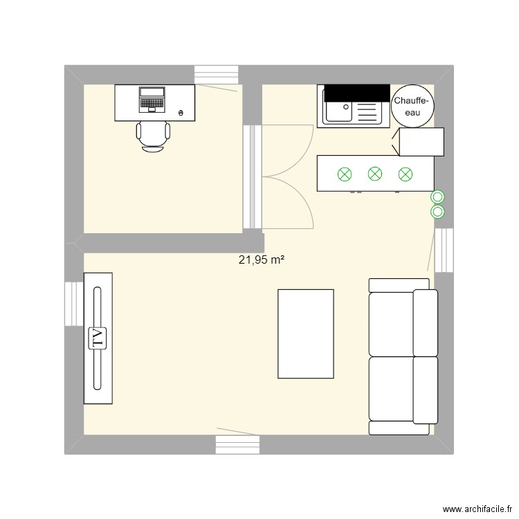 chauffe eau . Plan de 1 pièce et 22 m2