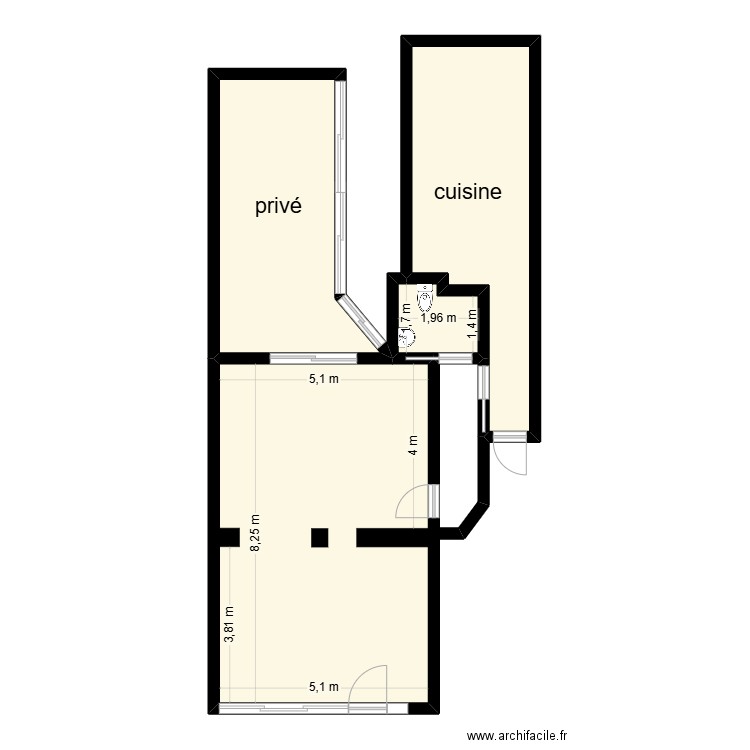 la trattoria aménagement. Plan de 4 pièces et 85 m2