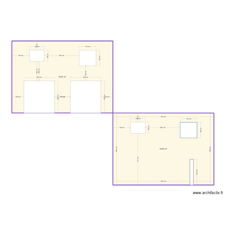 Plan façade. Plan de 2 pièces et 101 m2