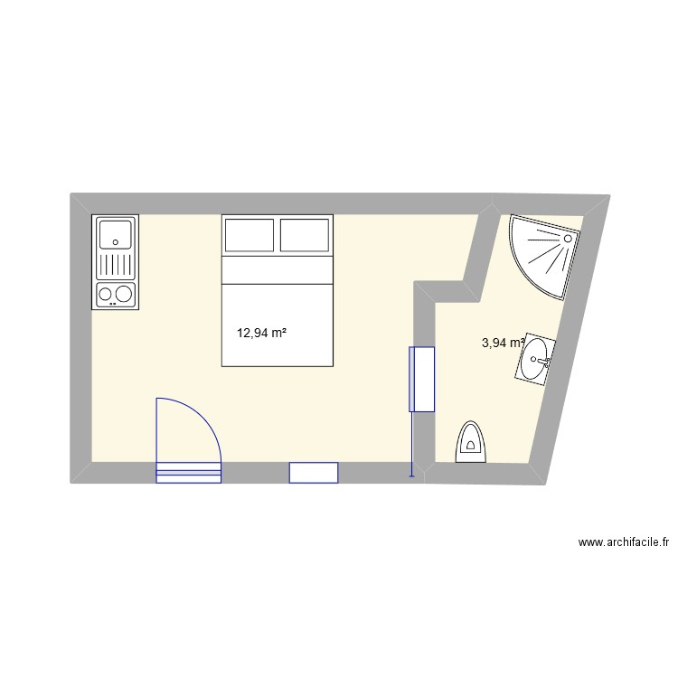 garage. Plan de 2 pièces et 17 m2