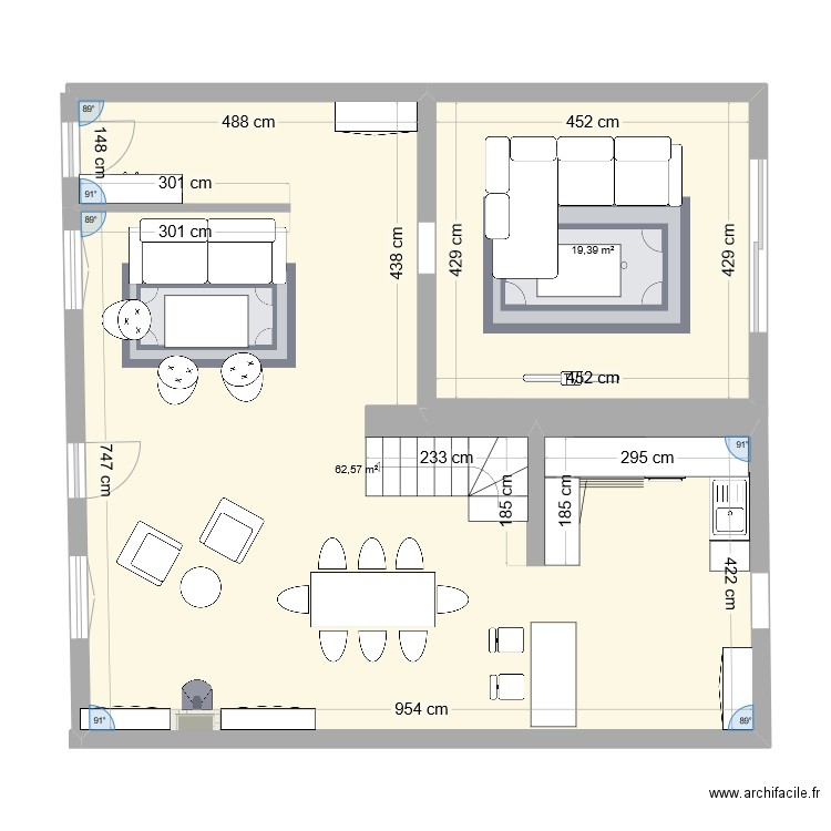 aggrandissement PROJET. Plan de 2 pièces et 82 m2