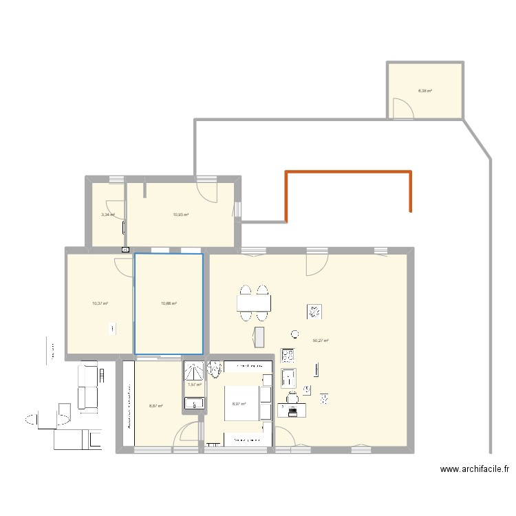 appart 2 chambre sdb . Plan de 9 pièces et 111 m2