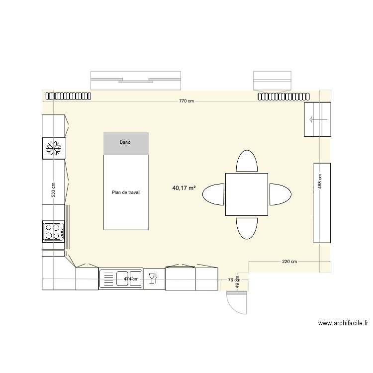 Plan cuisine pour cuisinistes. Plan de 1 pièce et 40 m2