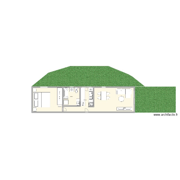 Maison. Plan de 2 pièces et 134 m2