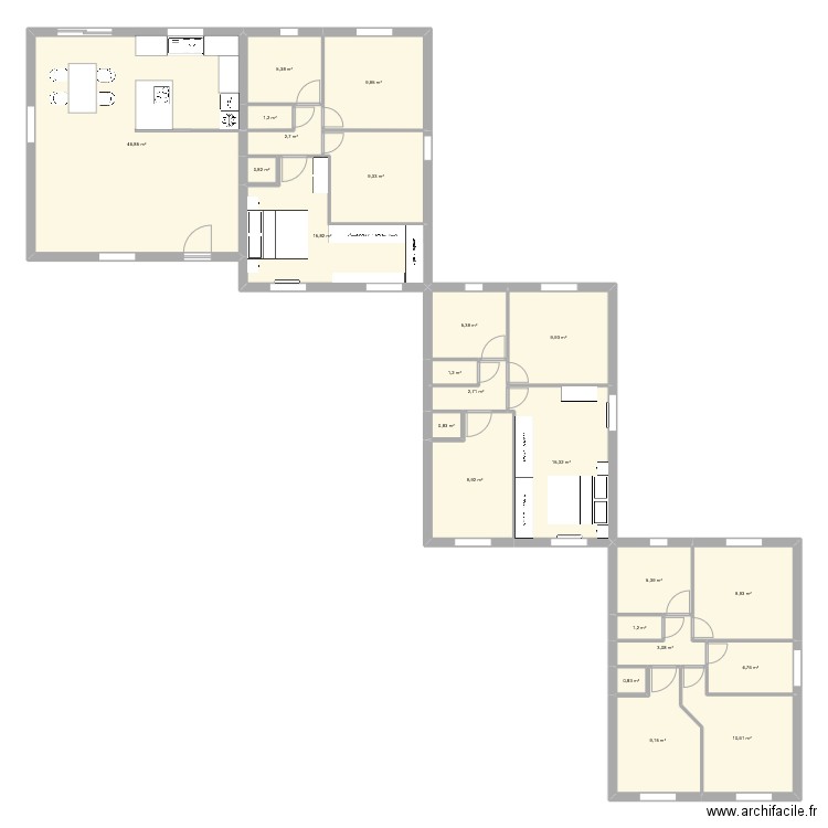 Maison étage meublé. Plan de 23 pièces et 182 m2