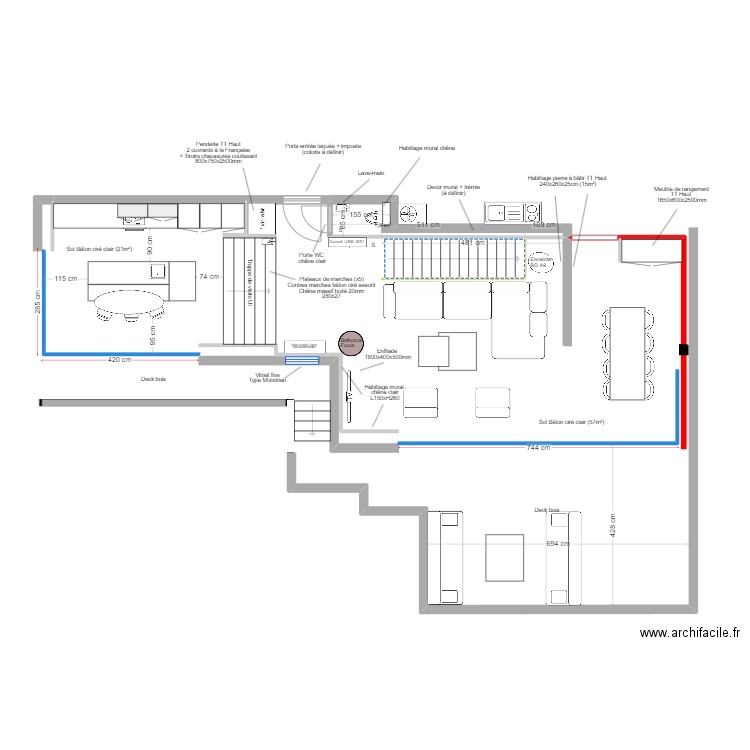 Roc Mer  - Agencement + cuisine V5. Plan de 1 pièce et 2 m2