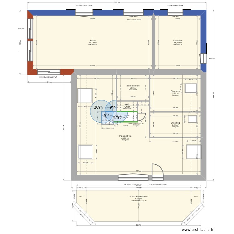 Manceau . Plan de 14 pièces et 186 m2