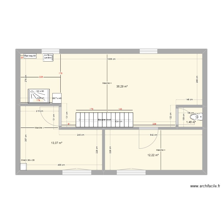 Maison 1er étage. Plan de 4 pièces et 63 m2